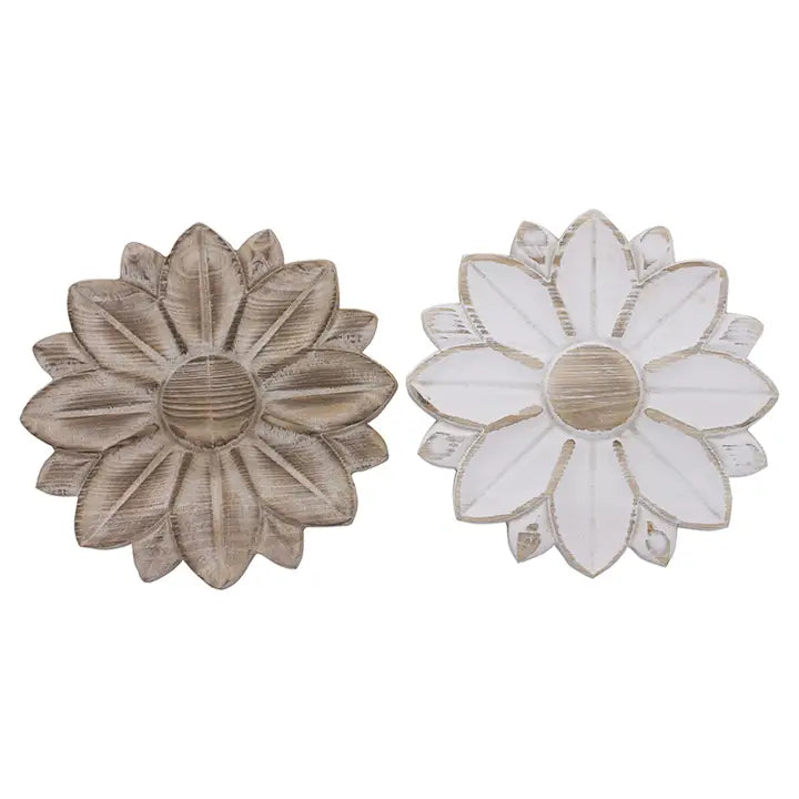 Set of 2 Brown Daisy Wood Hangers