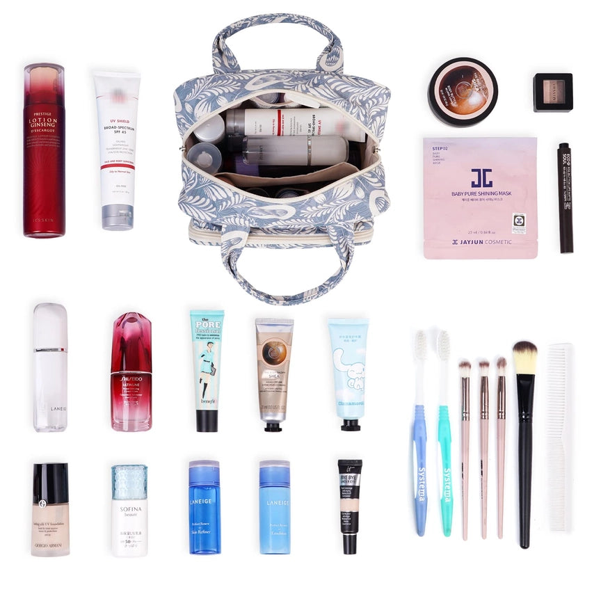 Blue Leaf Large Toiletry Makeup Bag Organizer Travel Cosmetic Bag