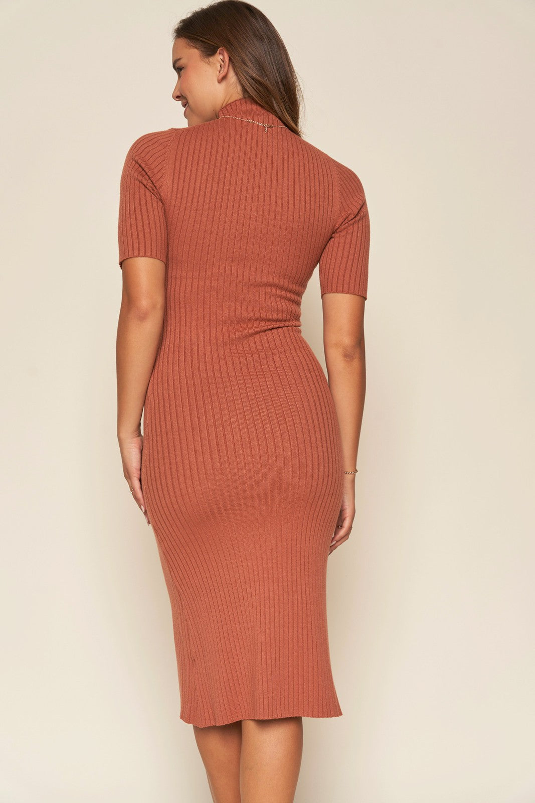 * Mock Neck Ribbed Dress