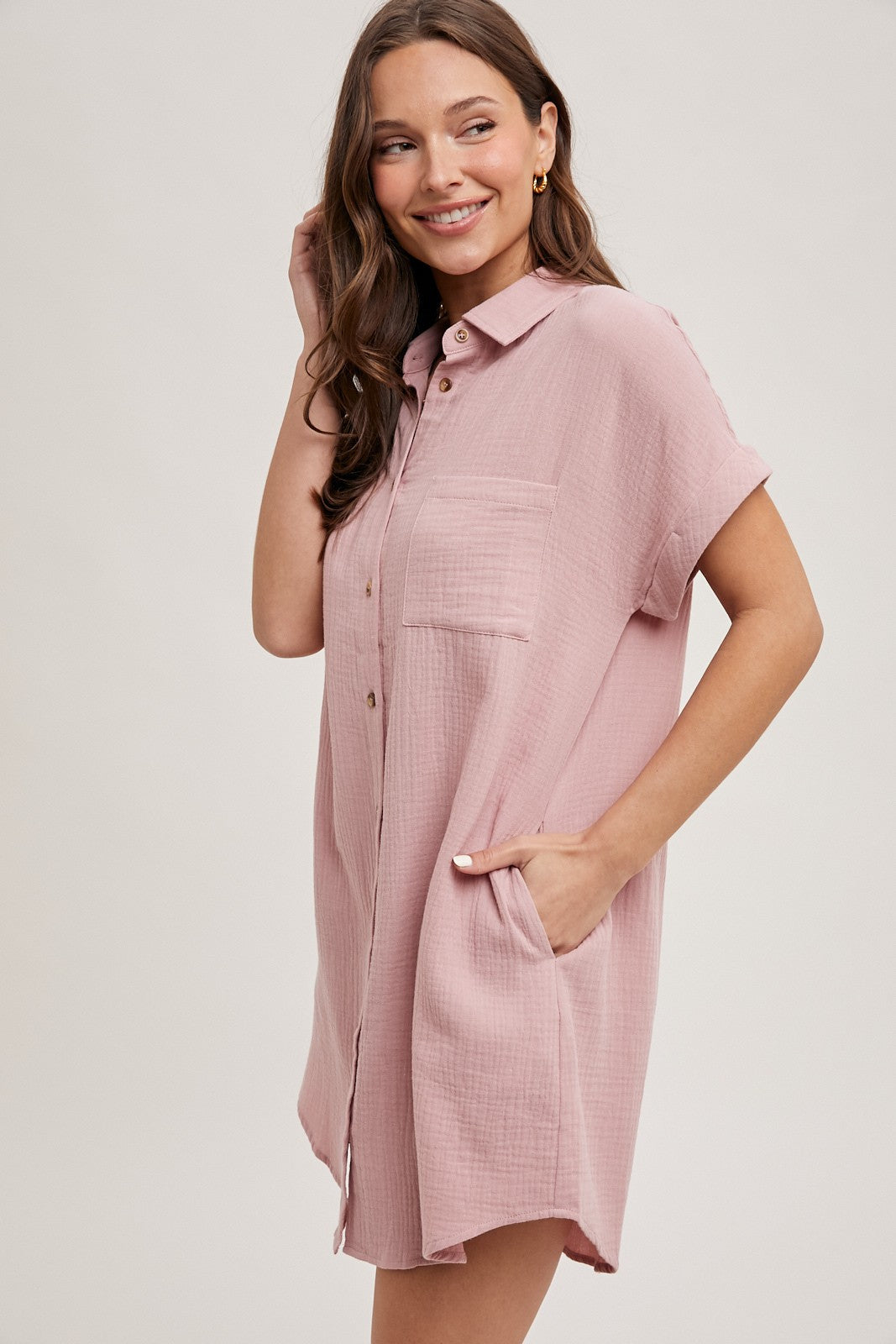 Pink Midi Shirt Dress