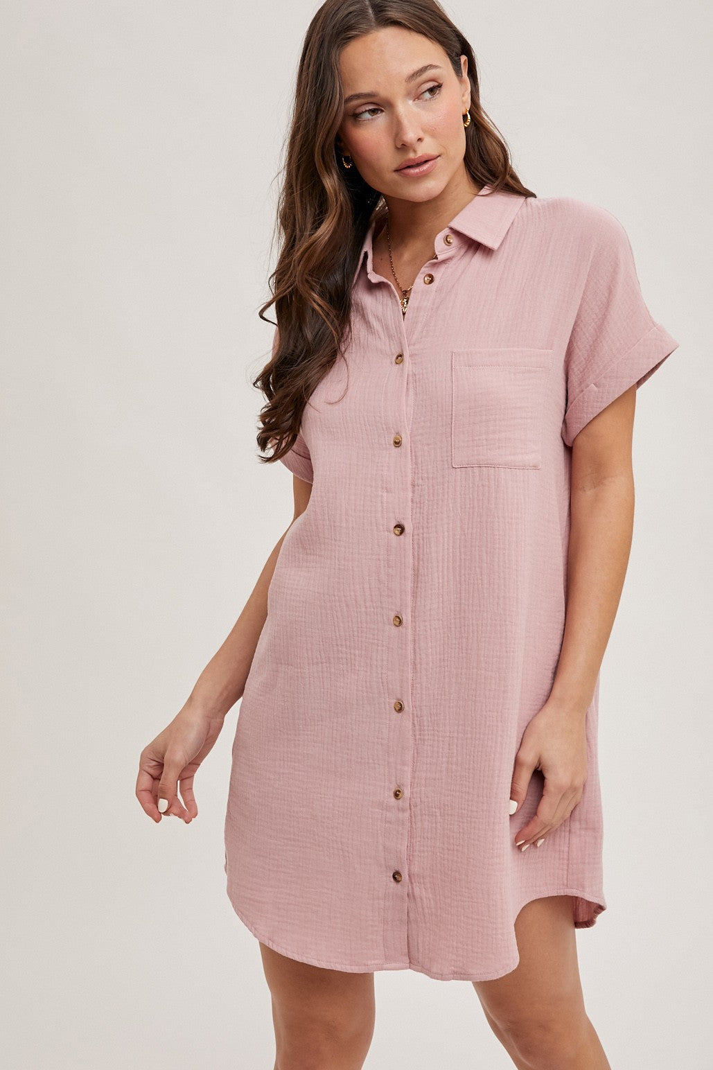 Pink Midi Shirt Dress
