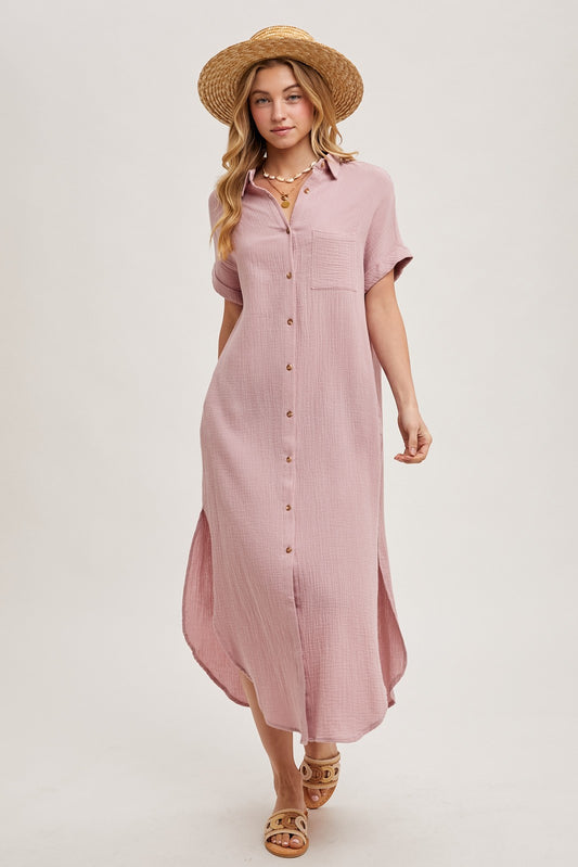 Maxi Dusty Pink Shirt Dress