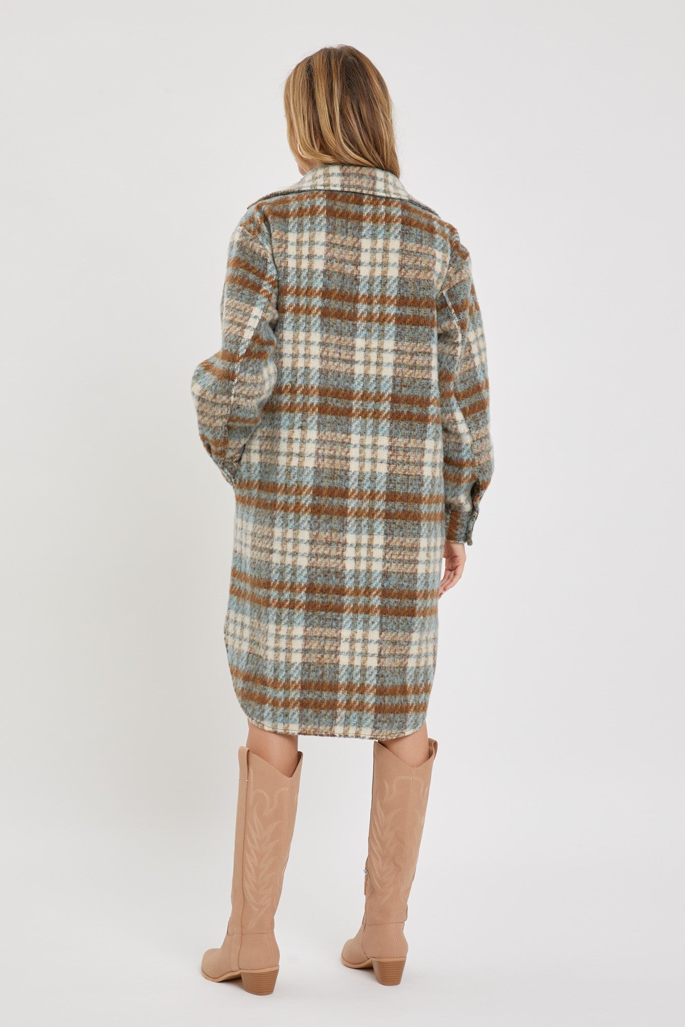 | Button Down Long Plaid Coat
