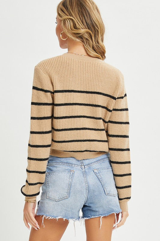 Mocha Striped Cropped Sweater