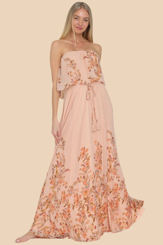 Vintage Peach Tube Maxi Dress