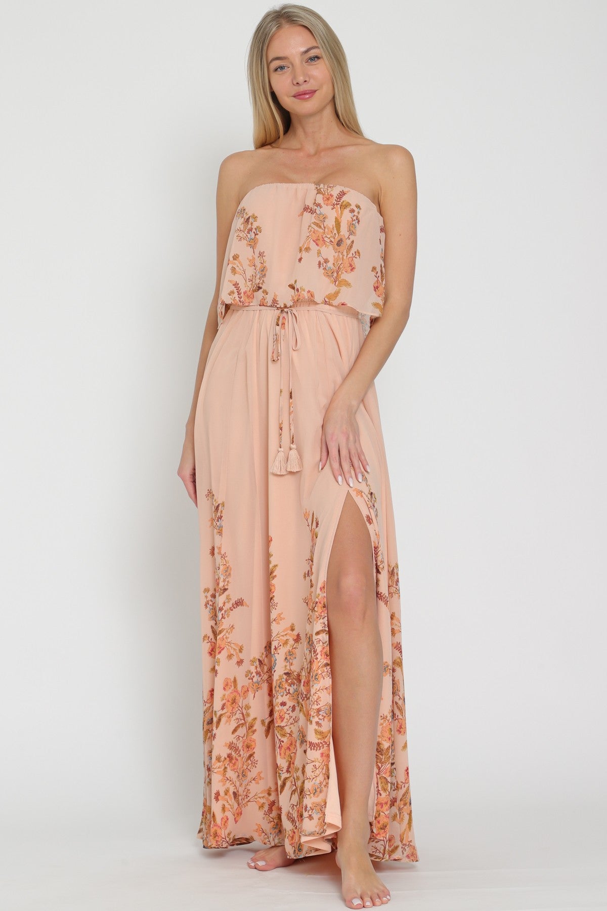 Vintage Peach Tube Maxi Dress
