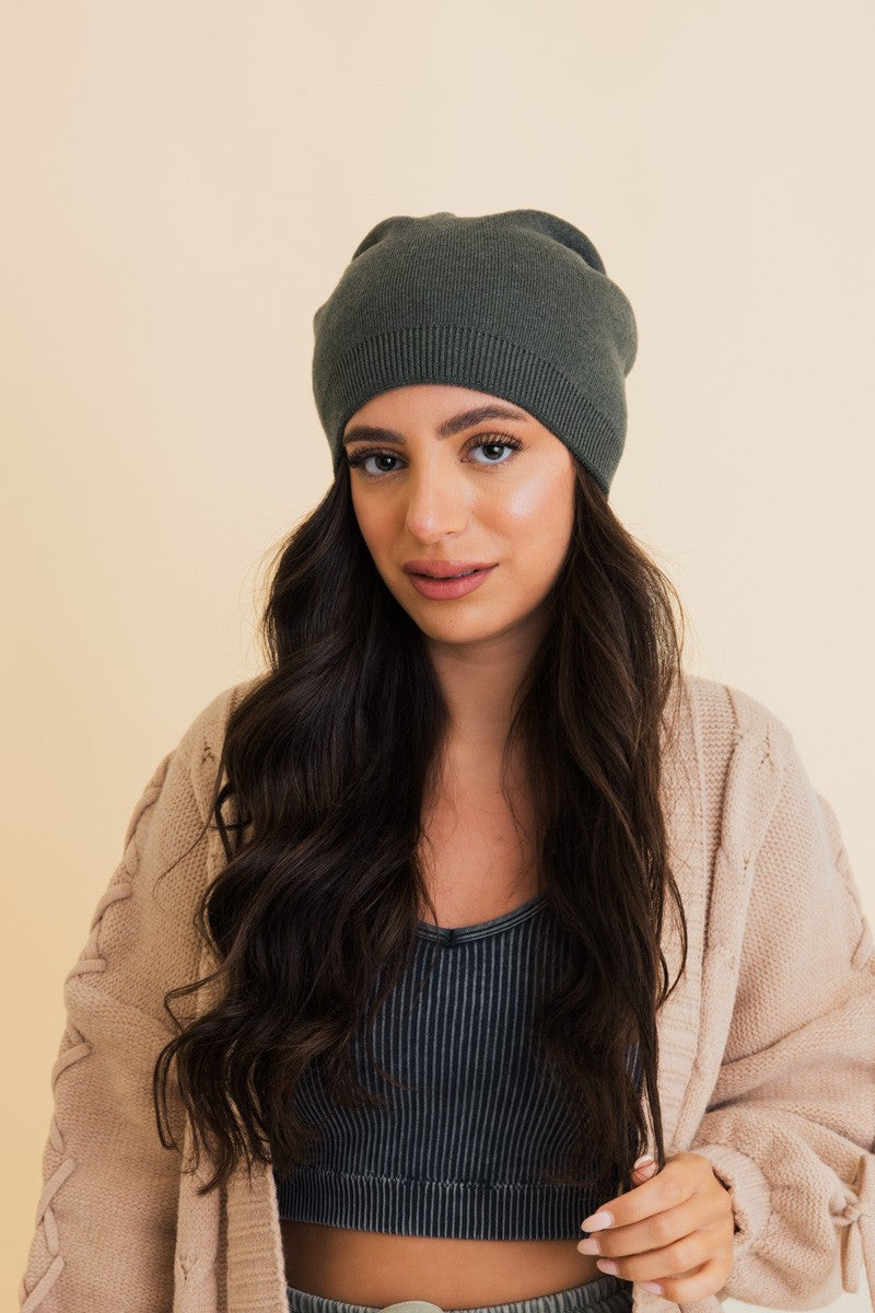 | Olive Warm Knit Slouchy Beanie
