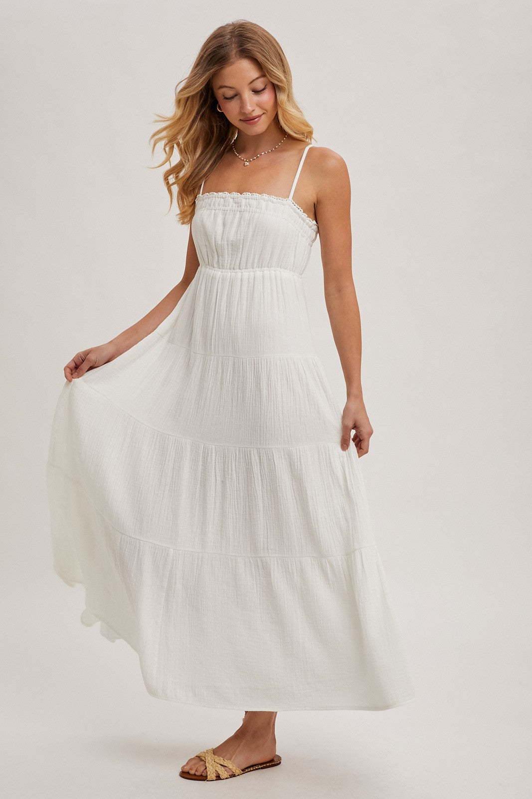 White Ruffle Maxi Sundress