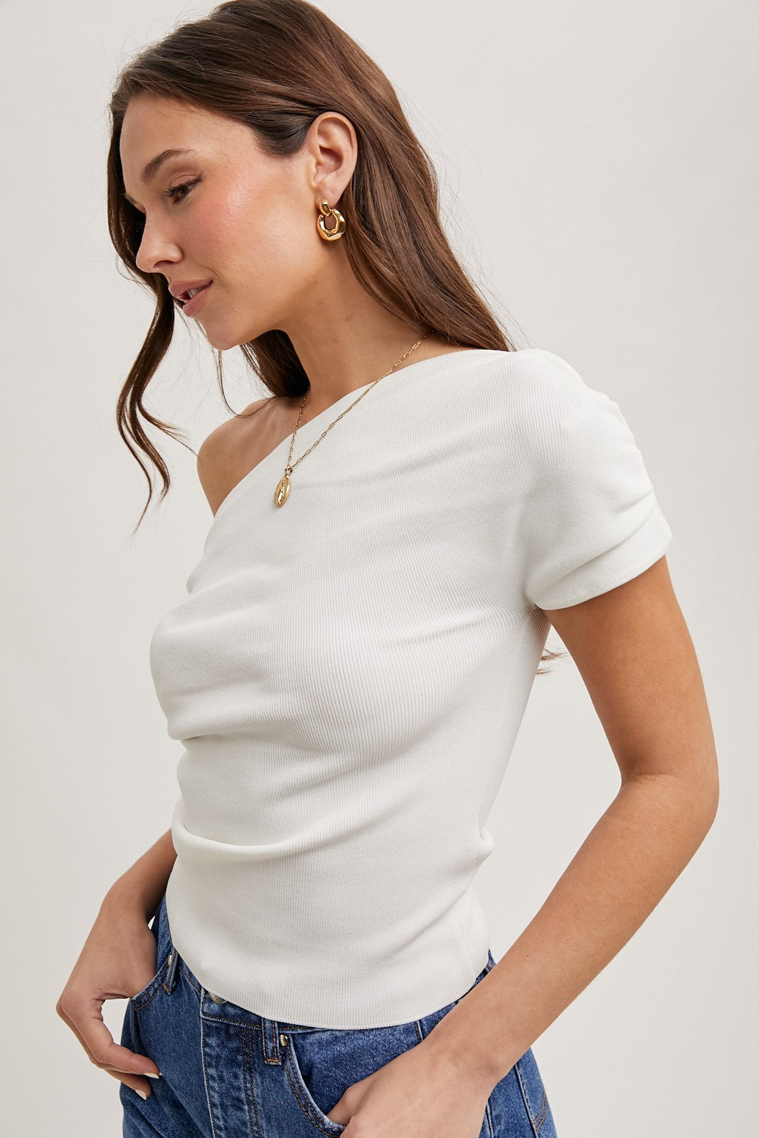 Draped One Shoulder Knit Top