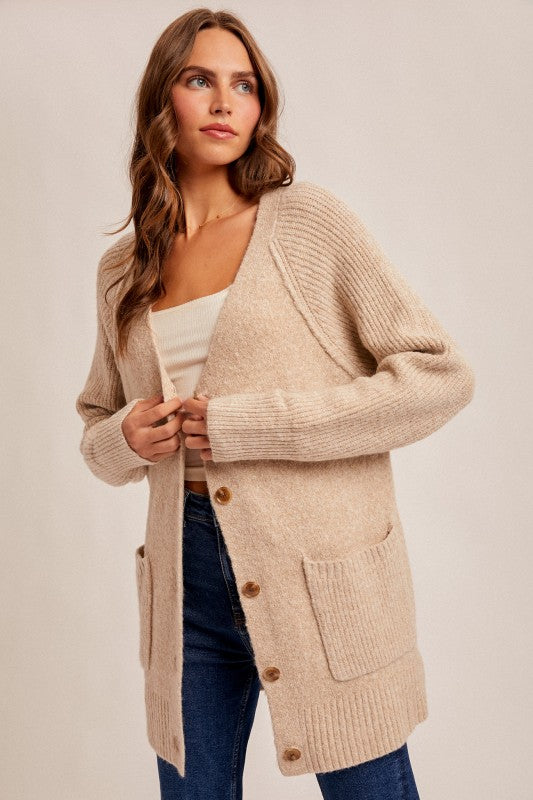 Taupe Button Down Sweater Cardigan