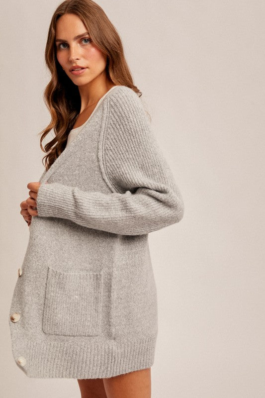 Grey Button Down Sweater Cardigan
