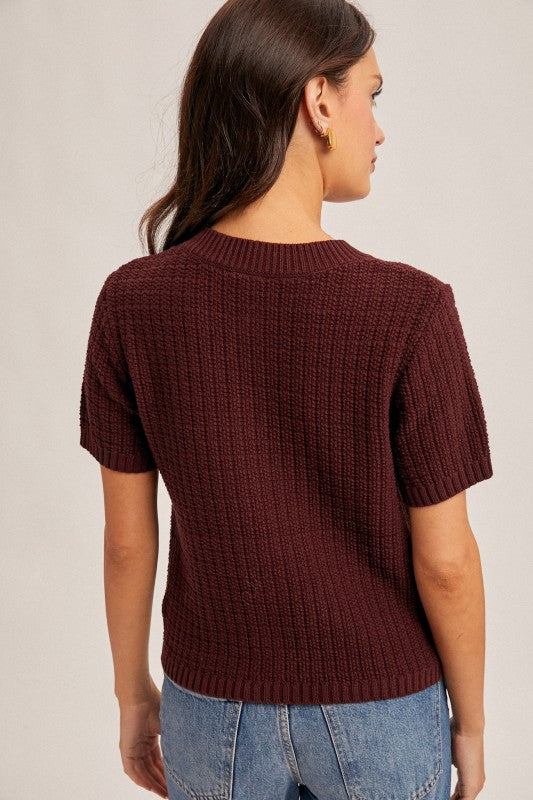 Eggplant Short Sleeve Sweater