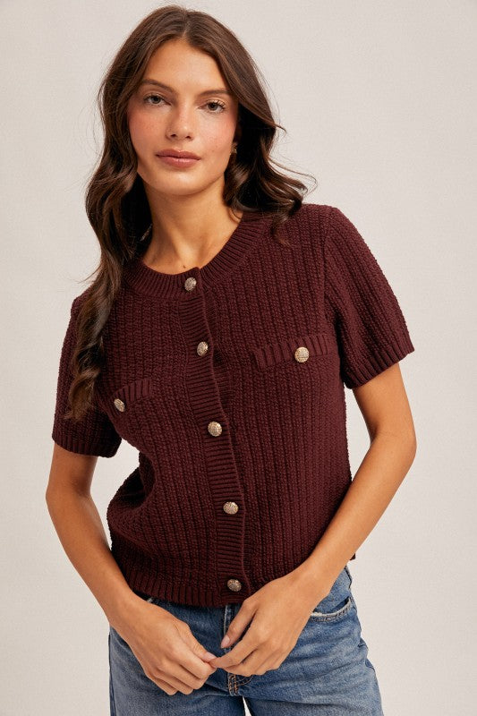 Eggplant Short Sleeve Sweater