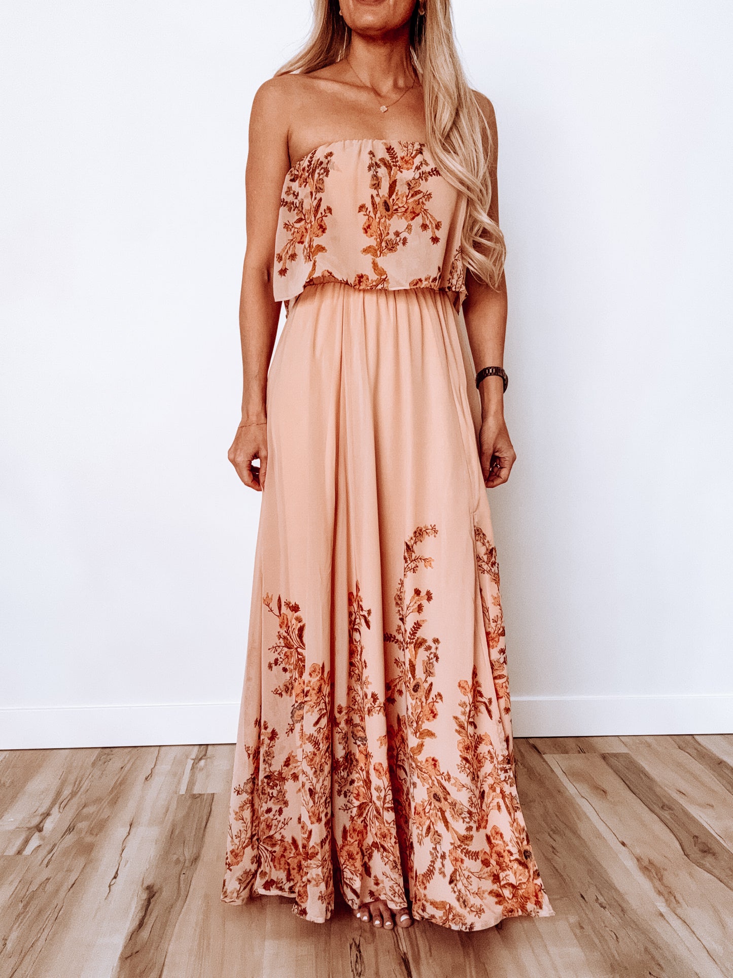 Vintage Peach Tube Maxi Dress