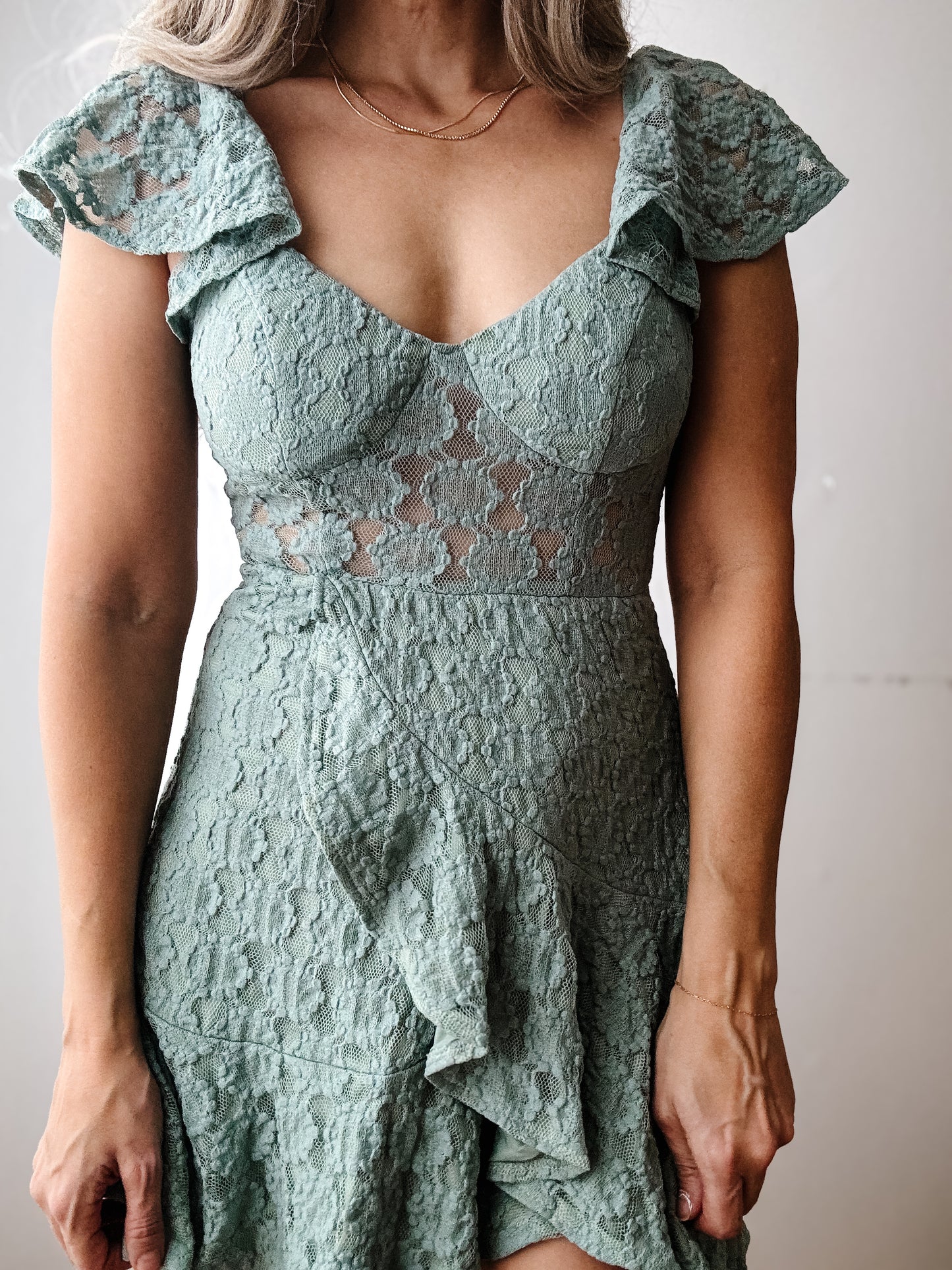 | Mint Lace Ruffle Dress
