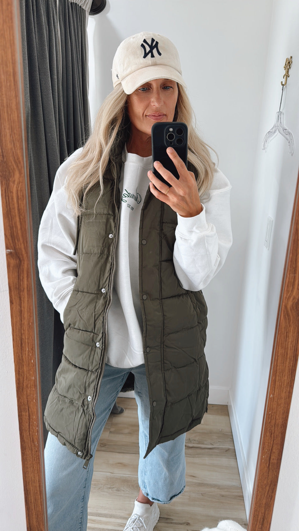 Puffer Long Vest - Olive