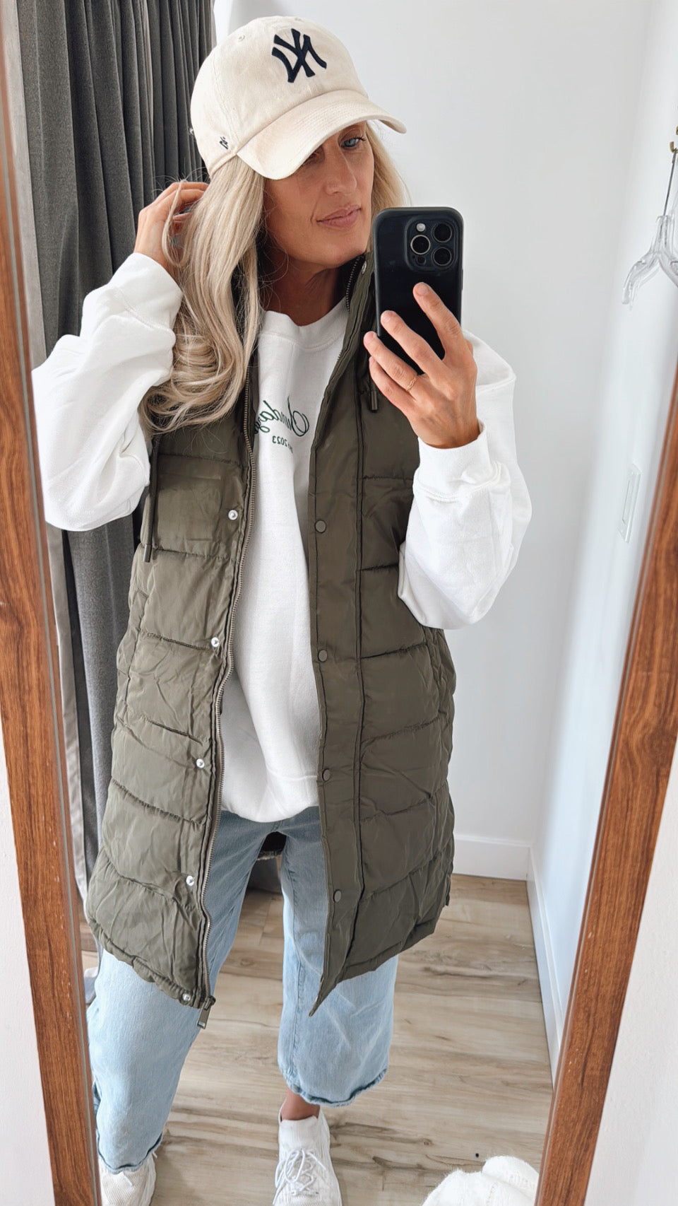 Puffer Long Vest - Olive
