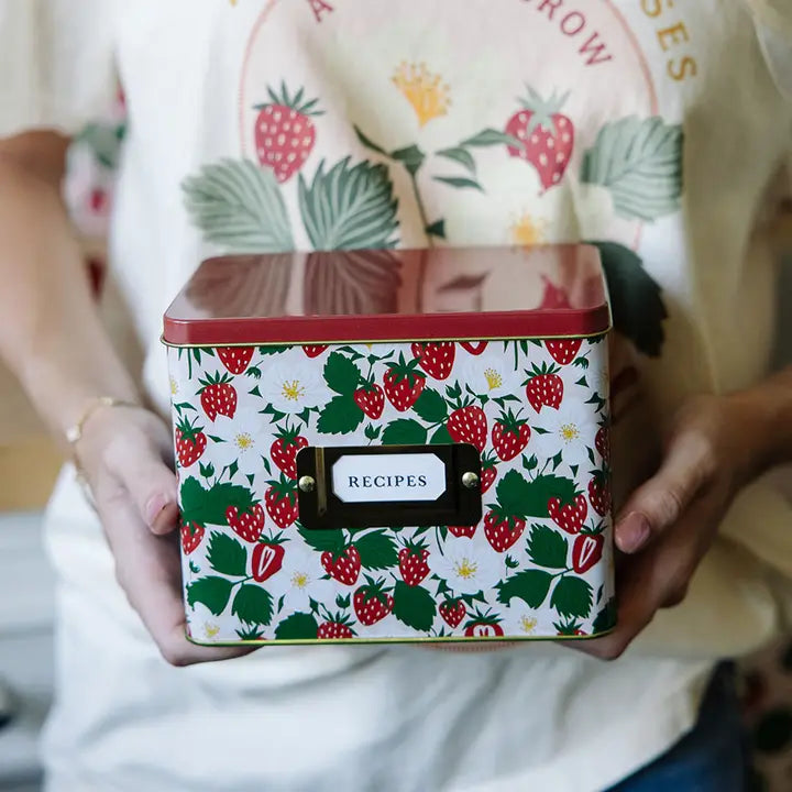 Strawberry Patch Tin Recipe Box