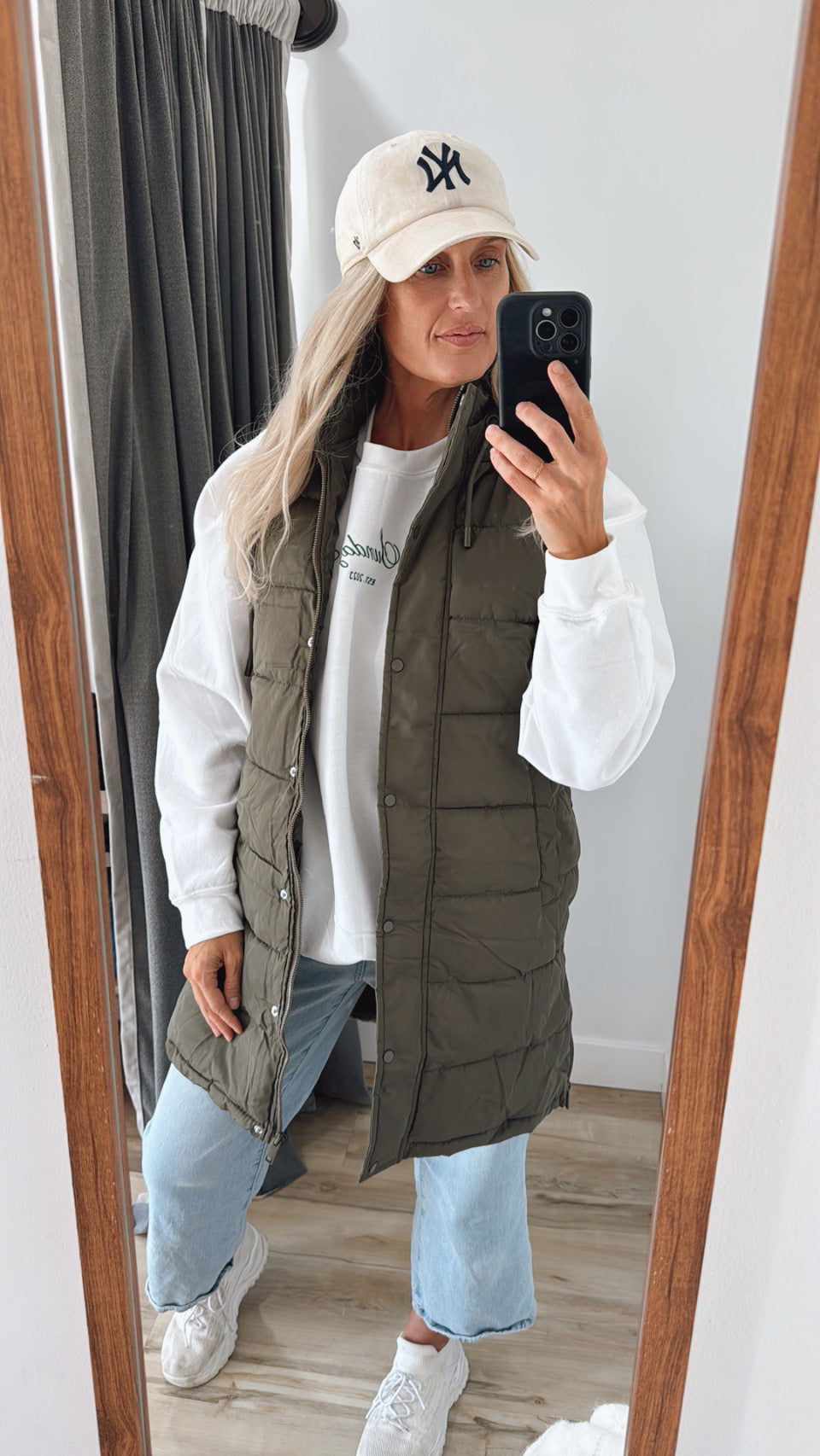 Puffer Long Vest - Olive
