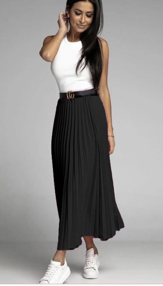 Pleated Matte Satin Maxi Skirt
