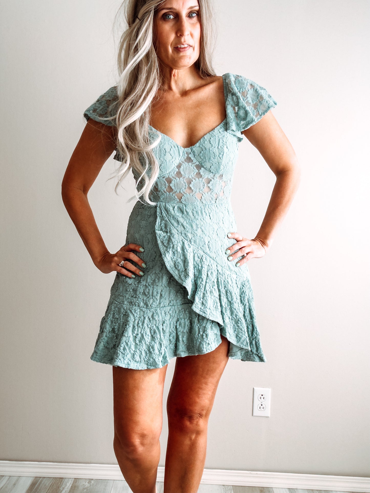 | Mint Lace Ruffle Dress