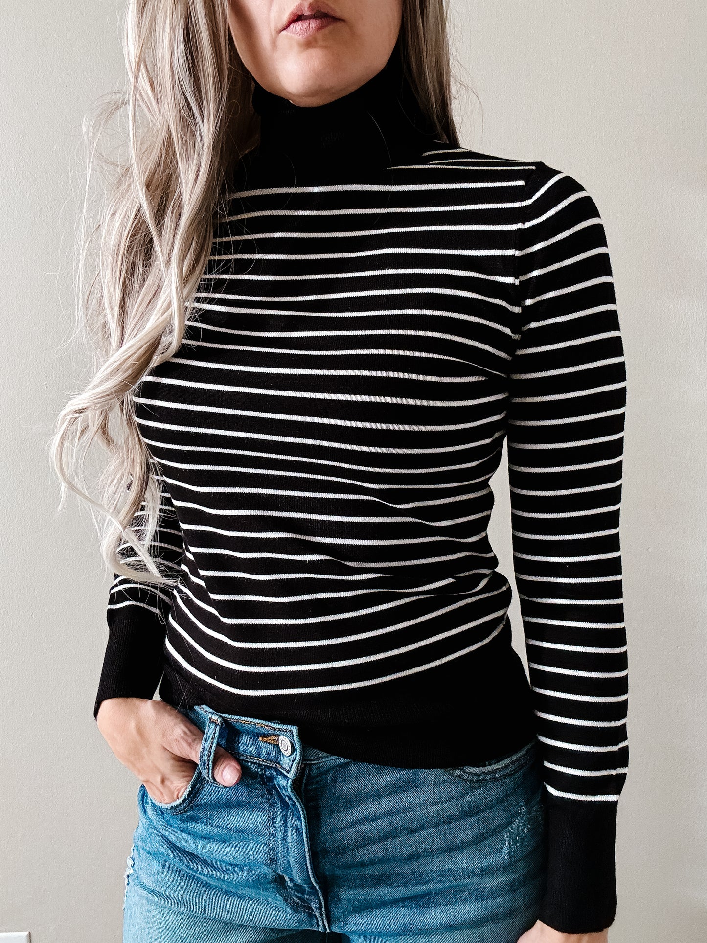 * Striped Turtle Neck Stripe Pull Over