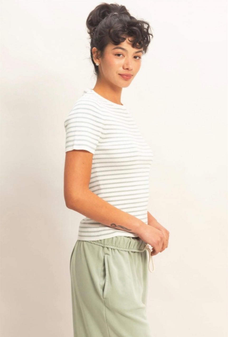 Striped Sage Knit Top