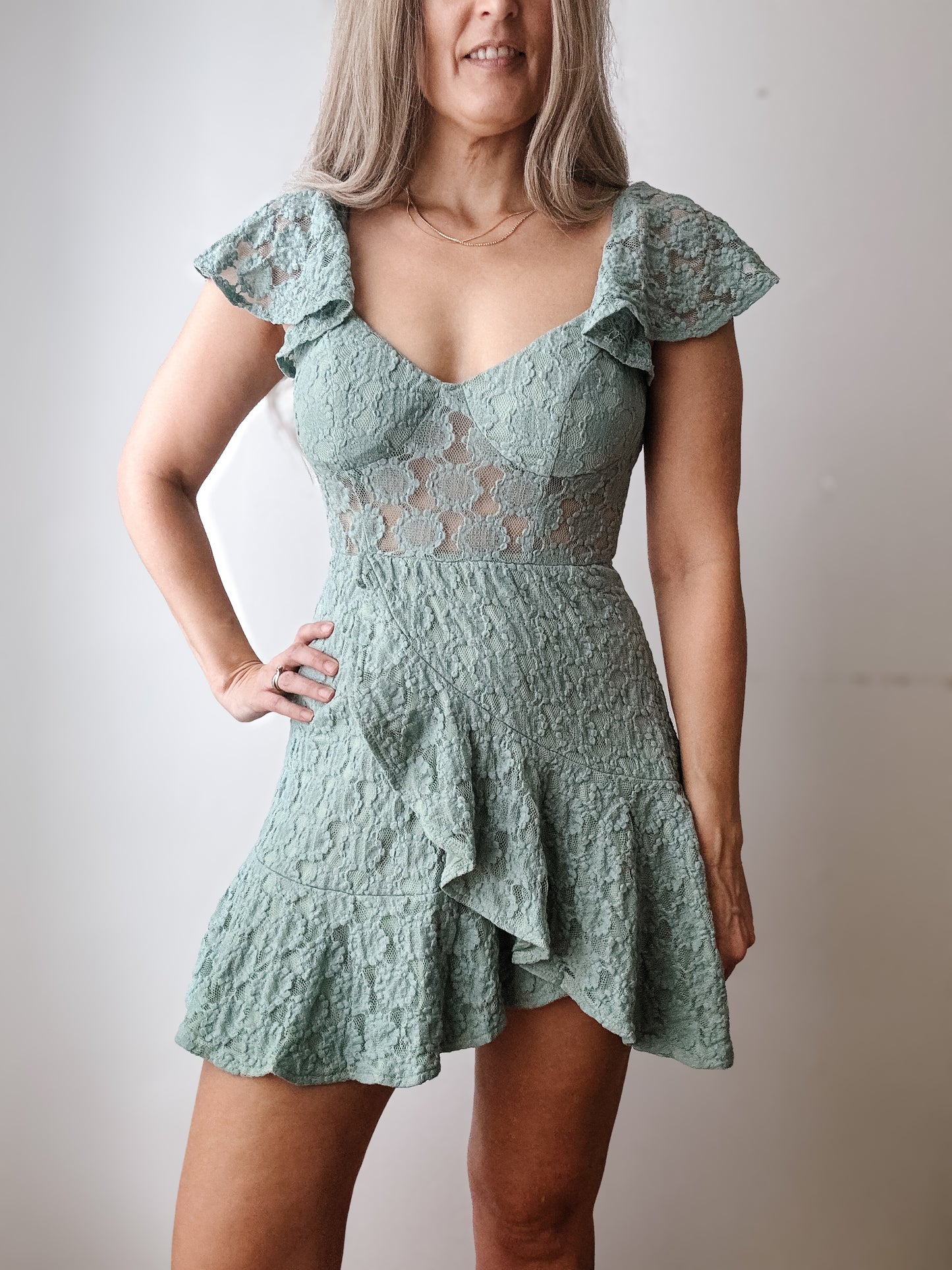 | Mint Lace Ruffle Dress