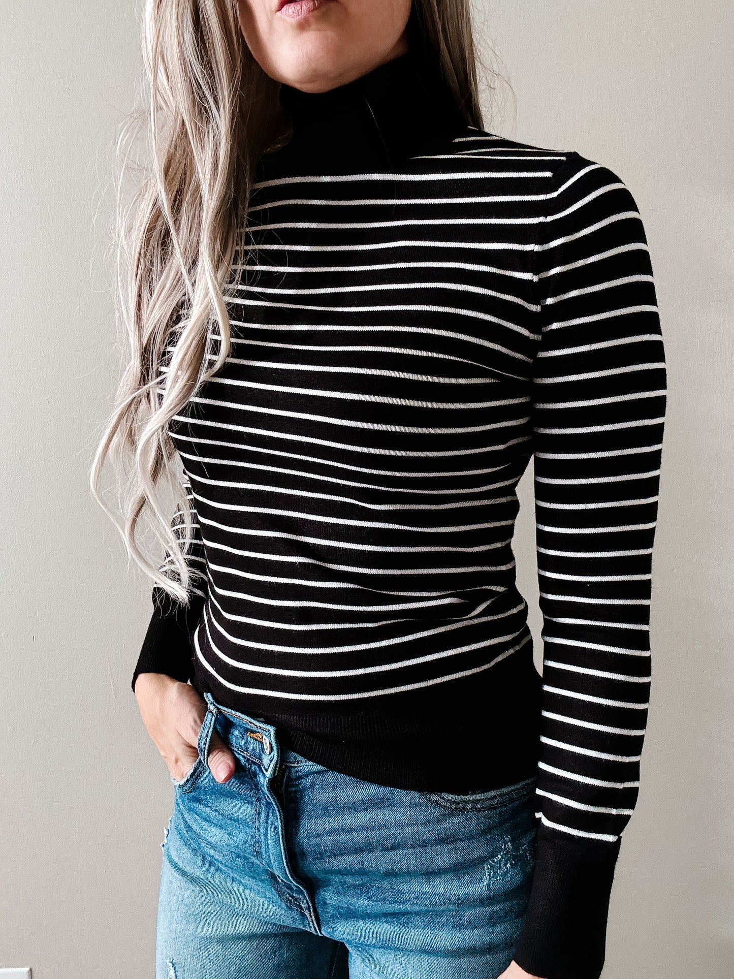 * Striped Turtle Neck Stripe Pull Over