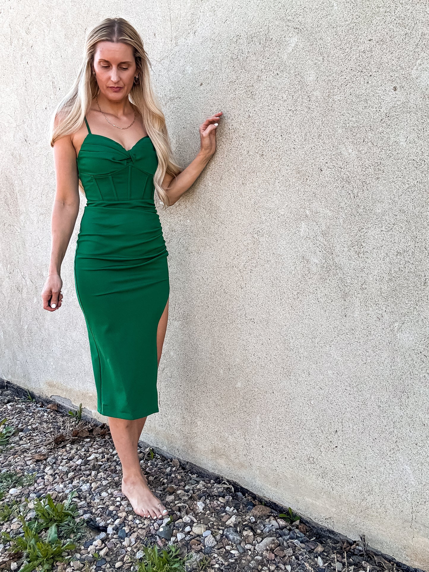 Eve Twist Front Pleated Bust Midi Dress