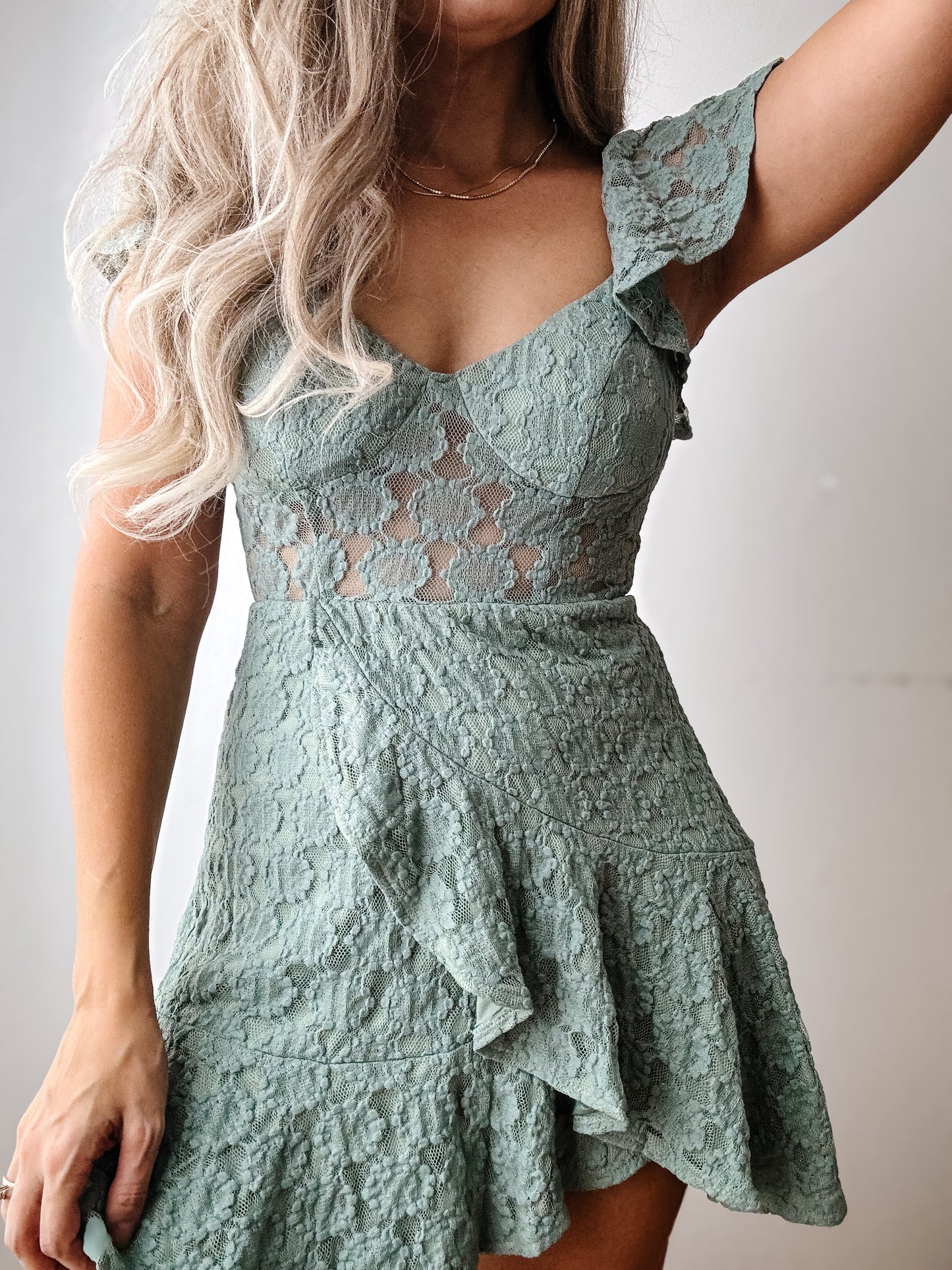 | Mint Lace Ruffle Dress
