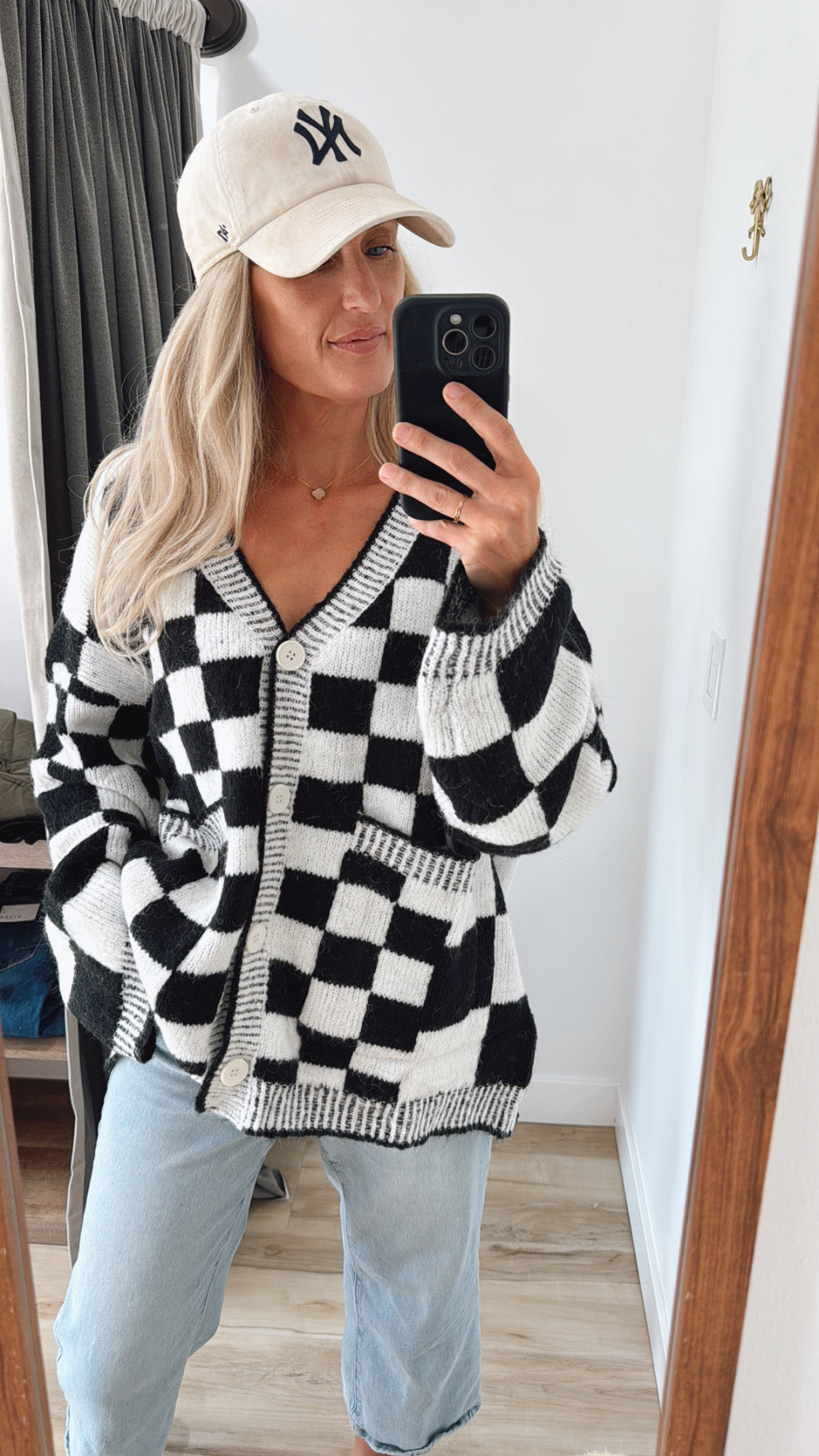 Checkered Sweater Cardigan