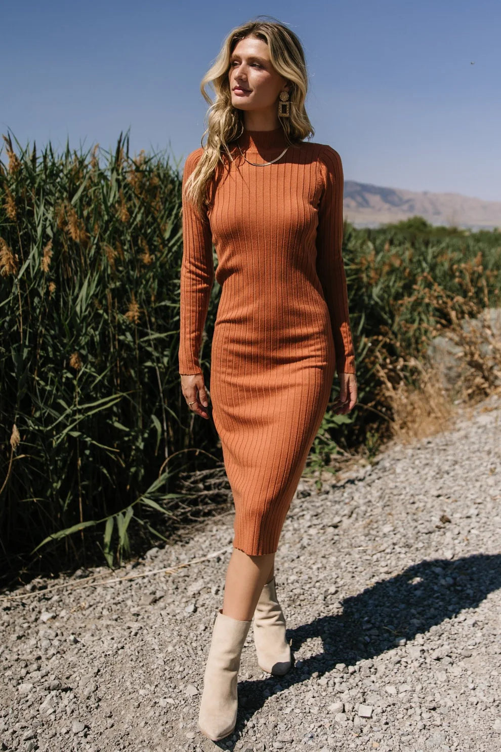 * Mock Neck Ribbed Dress