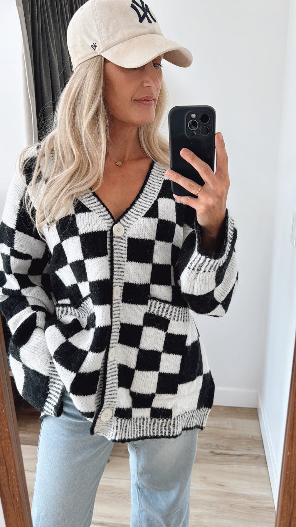 Checkered Sweater Cardigan
