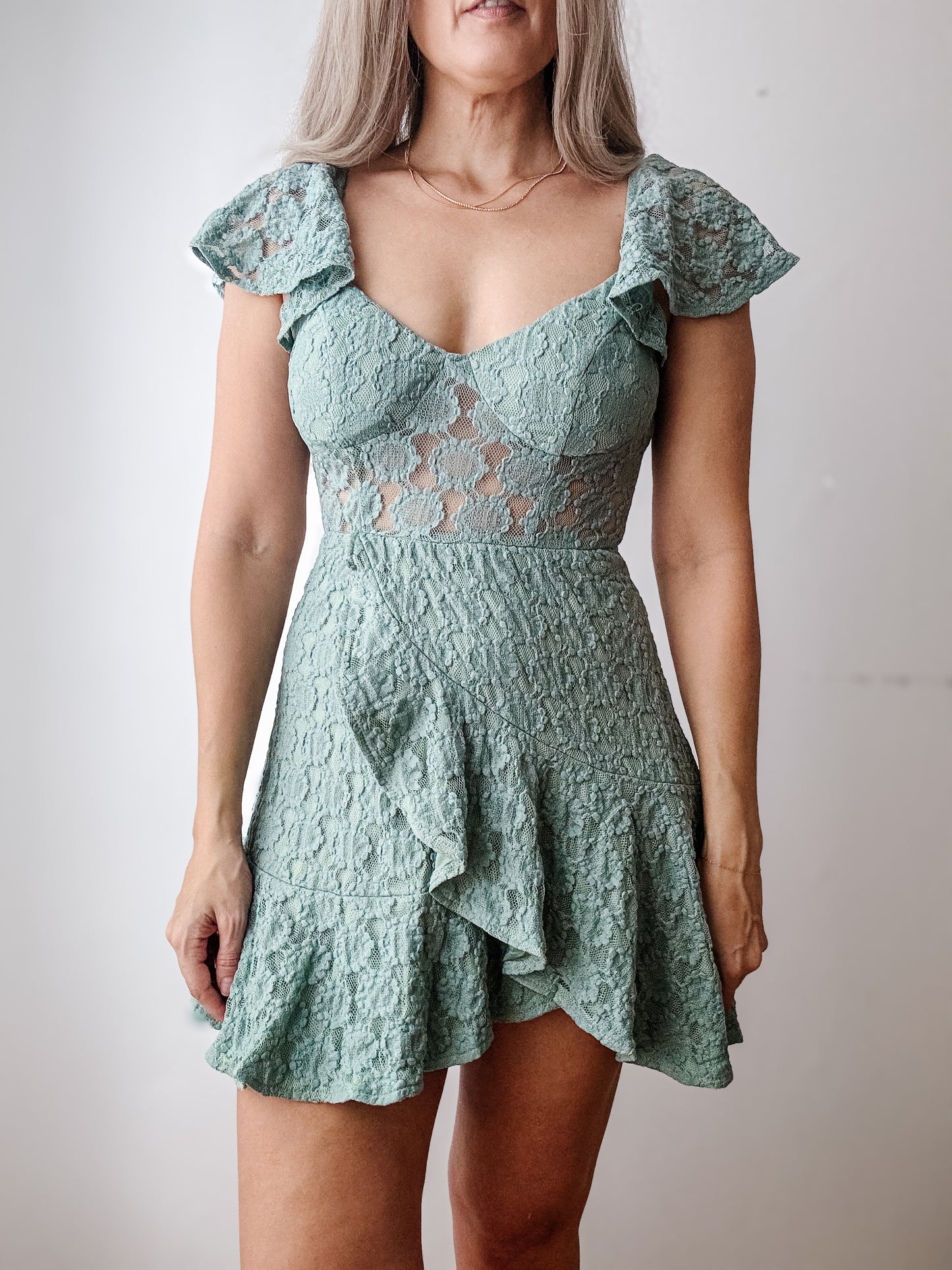 | Mint Lace Ruffle Dress