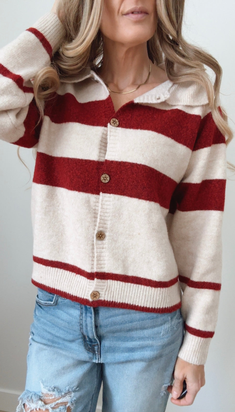 Red Striped Button Up