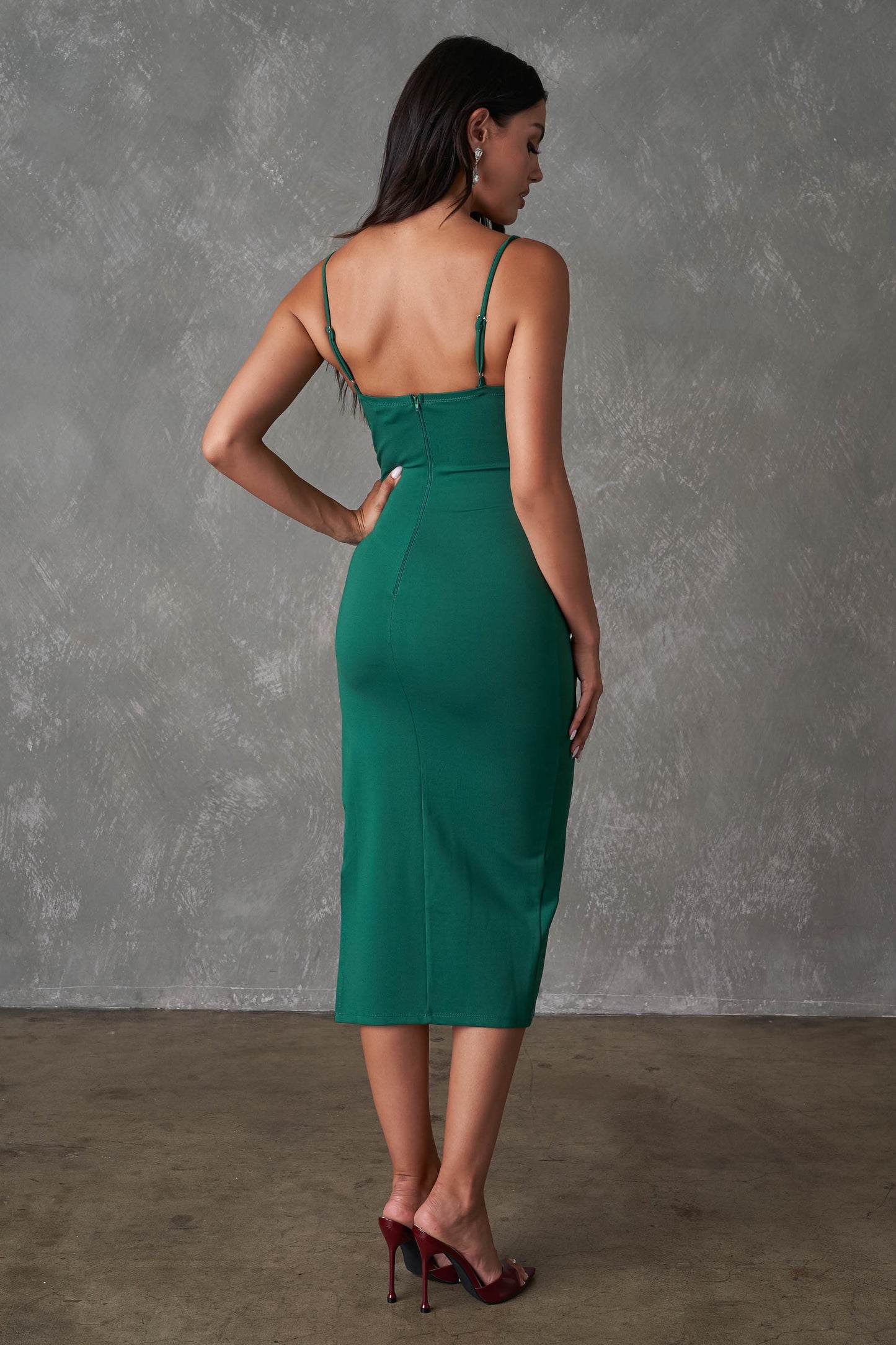 Eve Twist Front Pleated Bust Midi Dress