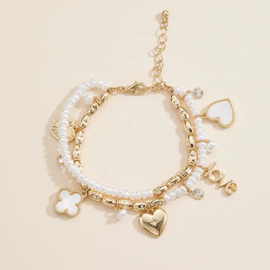 Layered Pearl Charm Bracelet