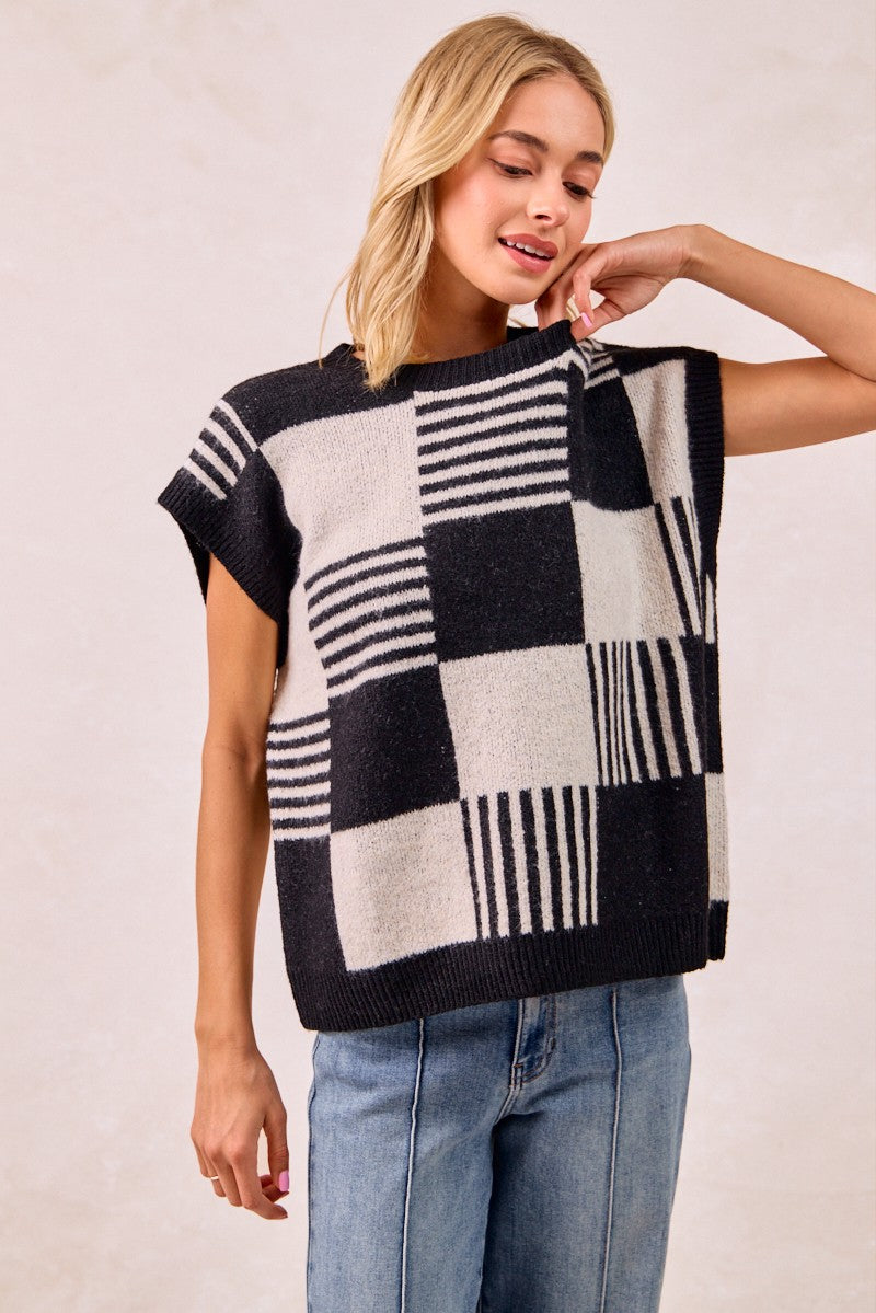Checker Sleeveless Sweater