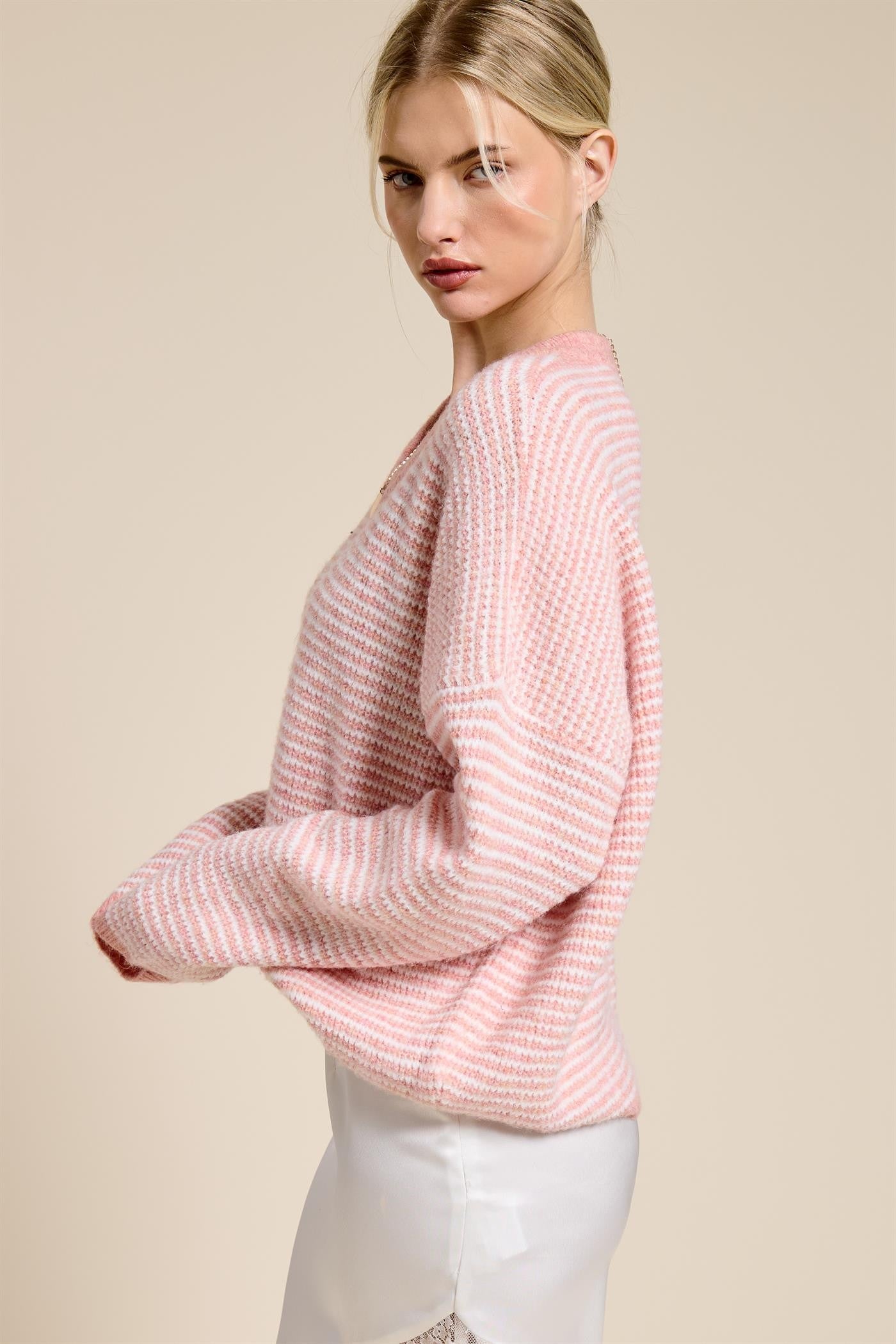 Striped V Neck Knit Sweater
