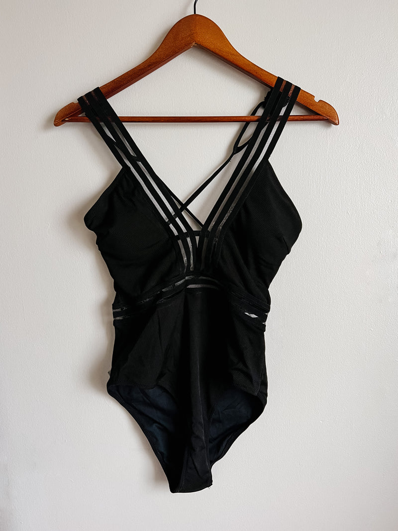 Black Lace Up Front Swimsuit