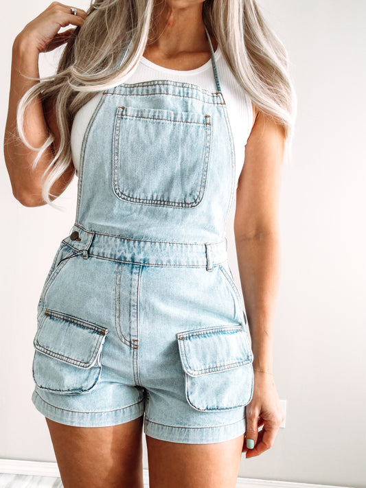 | Front Pocket Strap Denim Romper