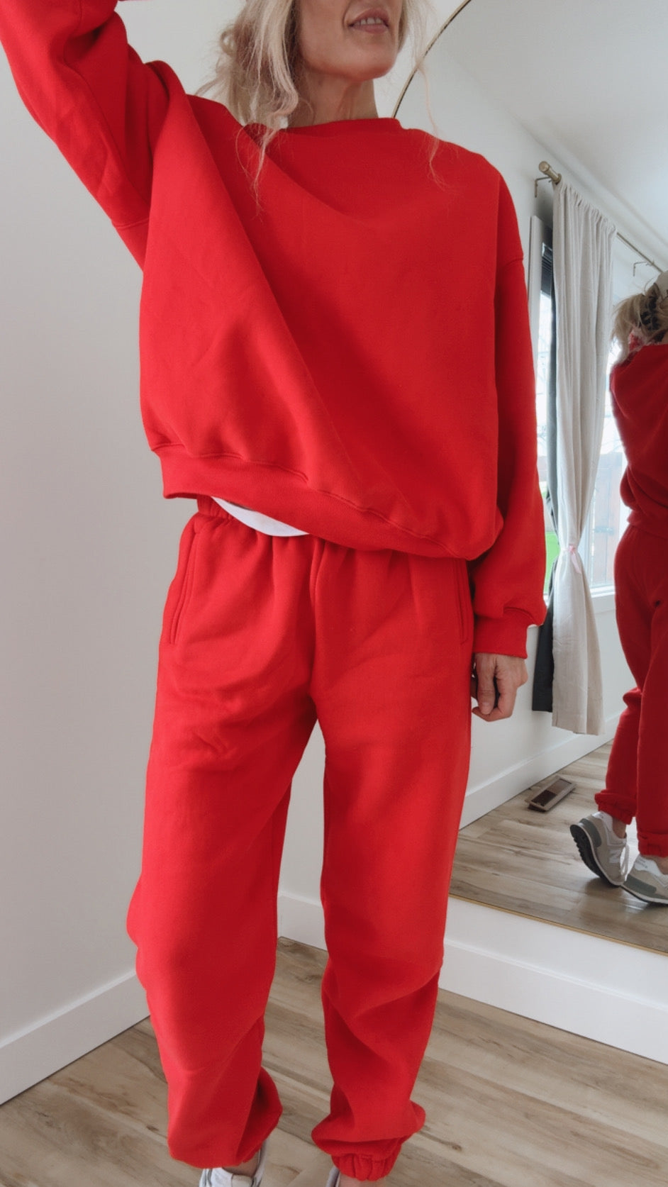 Cherry Red Varsity Plush Fleece Jogger Set