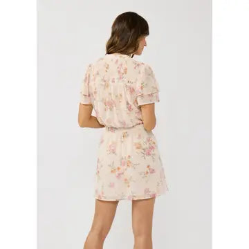 Floral Smocked Yoke Flutter Sleeve Mini Dress