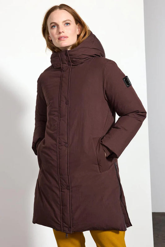 * Chocolate Brown Invigorate Down Midi Puffer with Slits