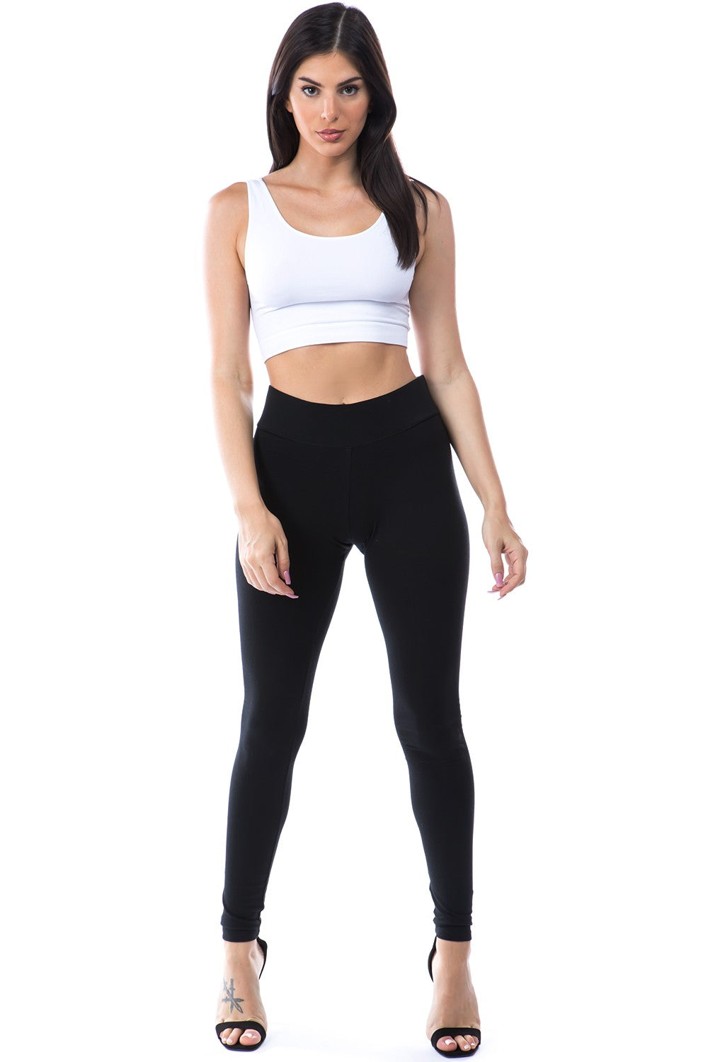 *< Black Super Stretchy Wide Waistband Leggings