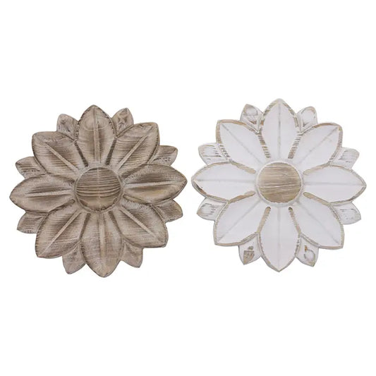 Set of 2 Brown Daisy Wood Hangers