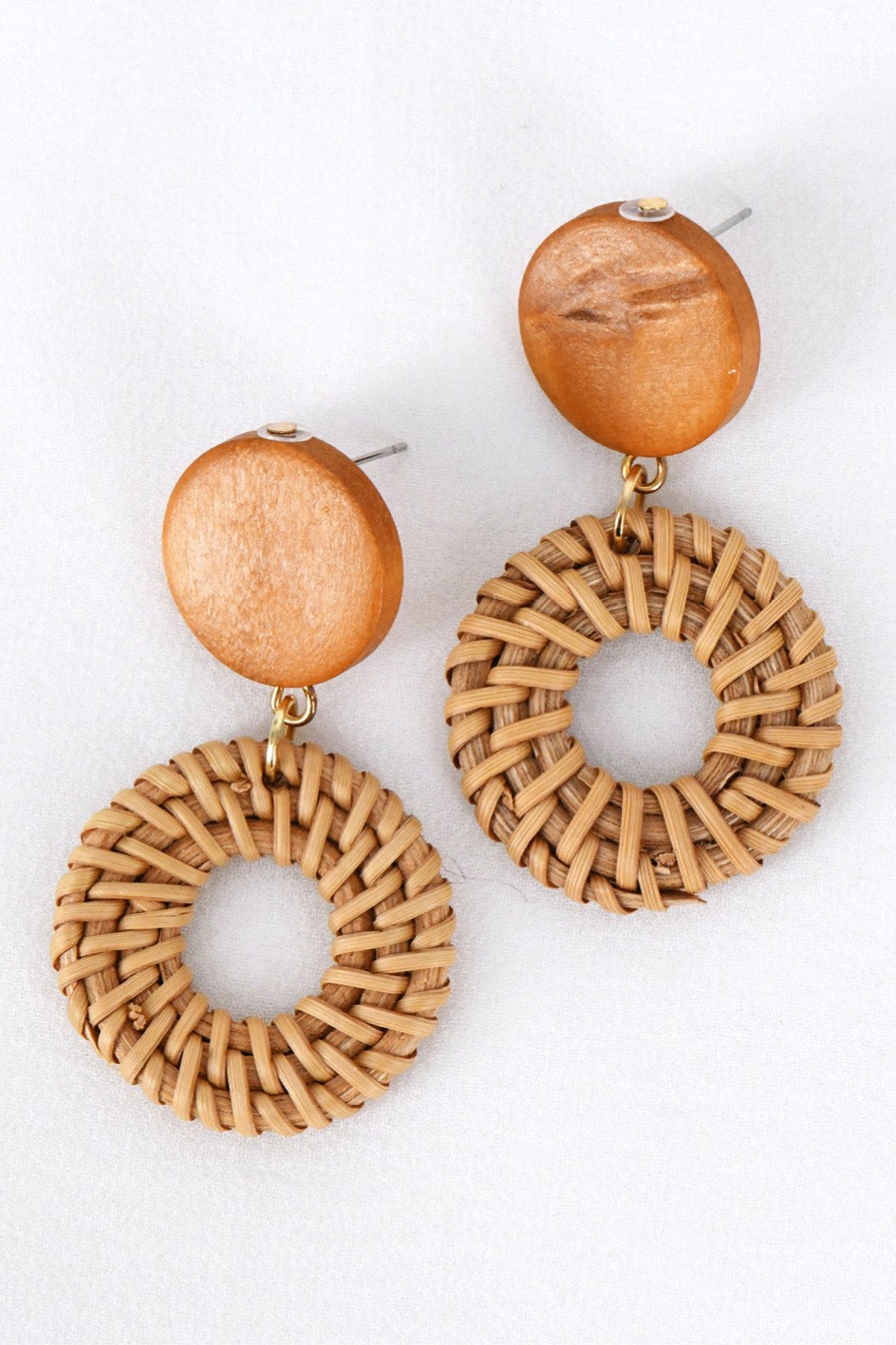 | Natural Woven Rattan Wooden Drop Earrings