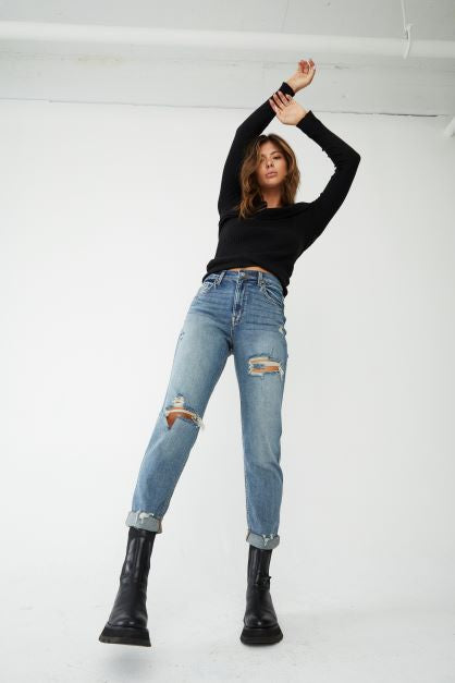 *< Rocky High Rise Boyfriend Straight Jean