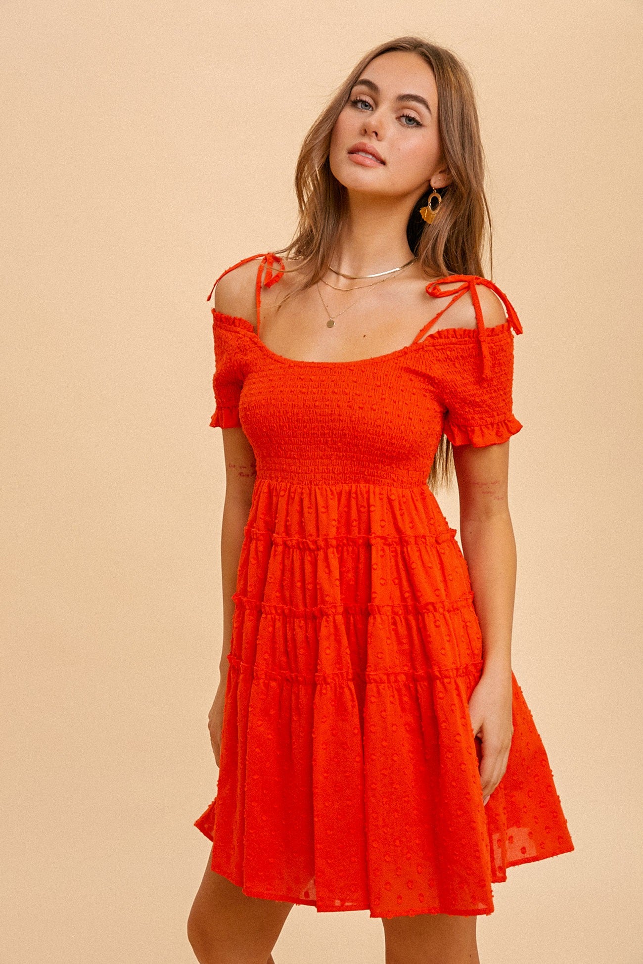 Cherry Red Off The Shoulder Dress